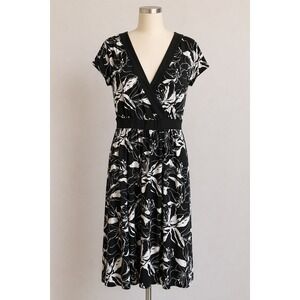 Evan Picone Black‎ White Floral Dress Size 14 Classic Chic Wrap Style Minimalist